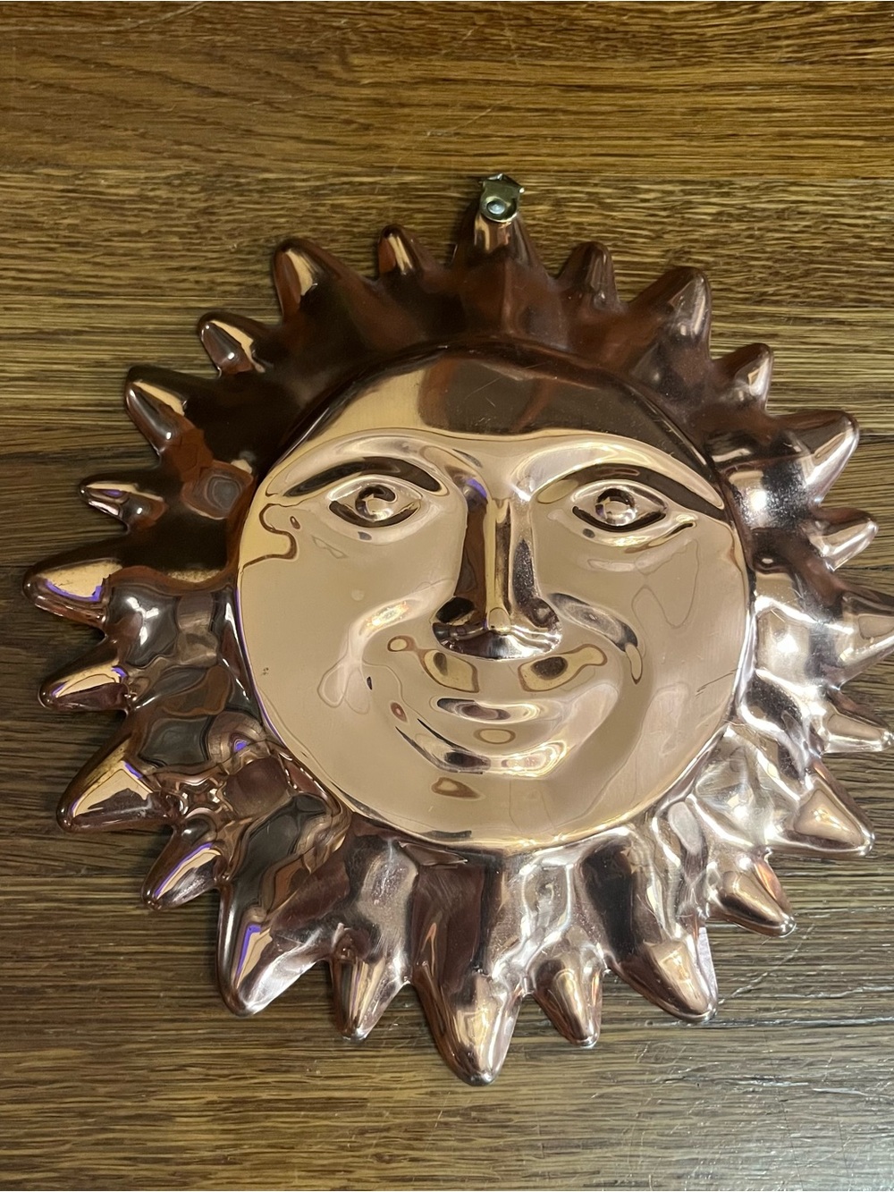 Vtg 90s Celestial Sun face mold wall hanging copper y2k art hippie